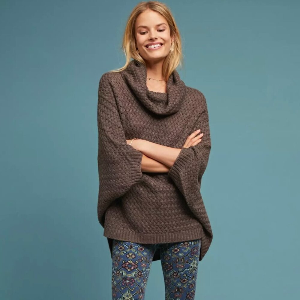 Anthropologie Moth Cowl Neck Poncho Textured Knit Sweater Womens XS